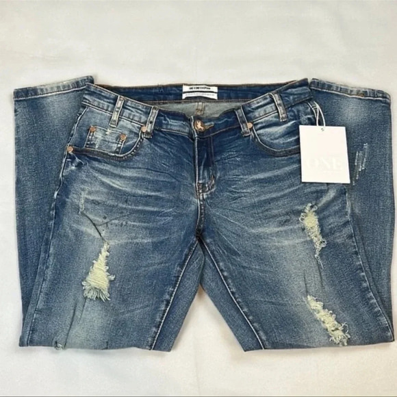 NEW ONE X ONE TEASPOON Freebird ll Low Waist Distressed Zipper Hem Size 28 - Picture 1 of 12